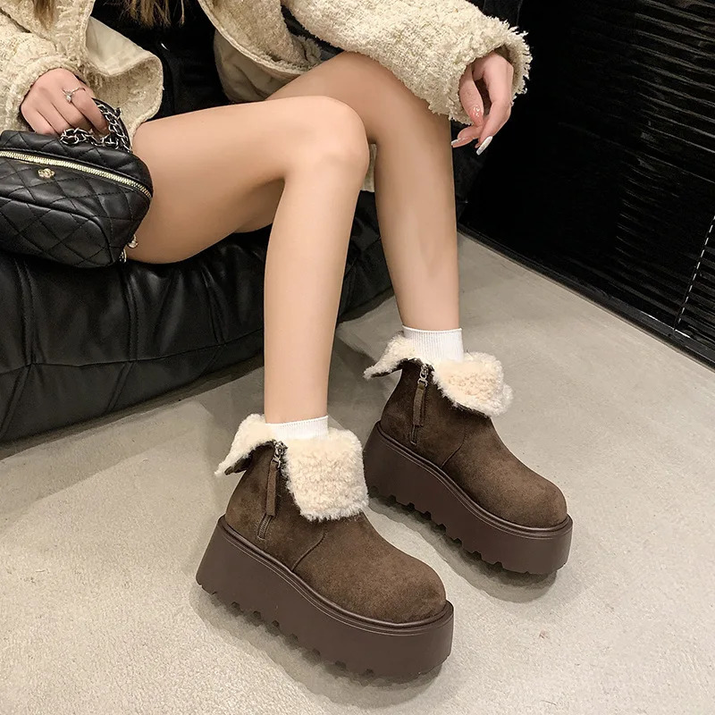 Snow Boot Womens Suede Cotton Boots Warm Women Flats Platform Shoes Winter Boots Ankle Short Plush Walking Chaussure Femme 241126