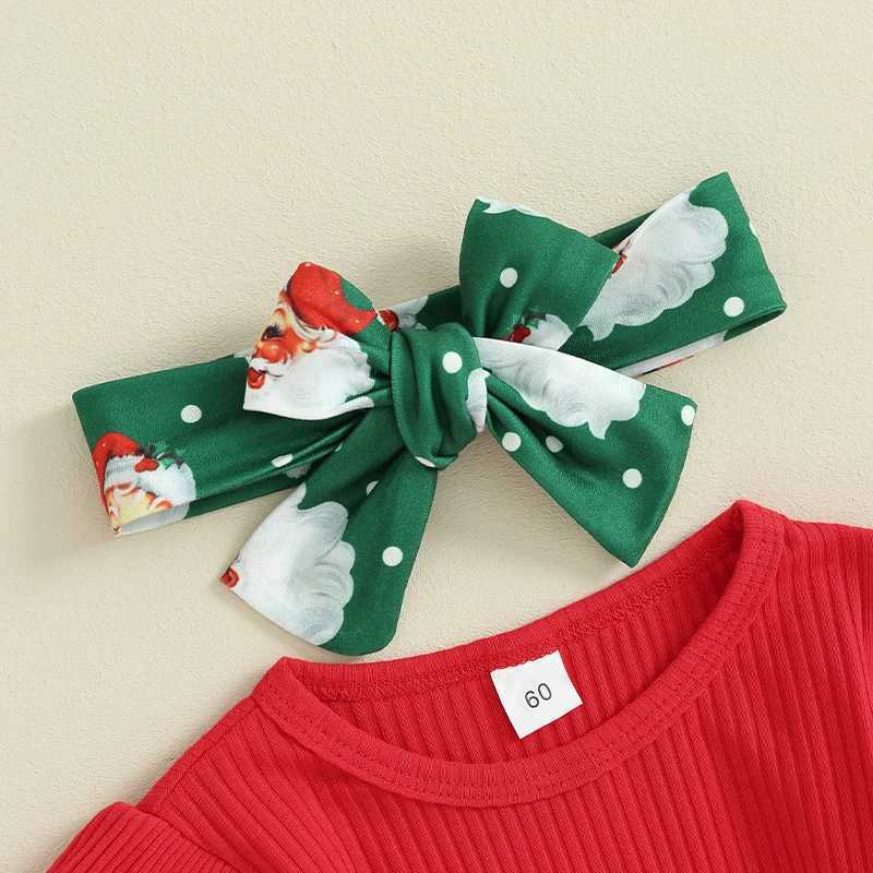 Clothing Sets Toddler Girls 2 Piece Set Christmas Reindeer Print Long Sleeve Top and Striped Pants with Bow Headband Winter Outfit for Kids H241126