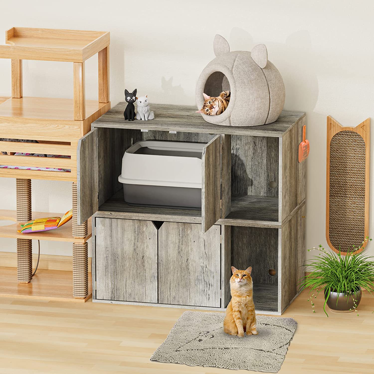 Indoor cat room wooden litter box can be stacked wooden furniture people pet sharing