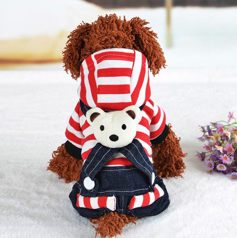 Striped Jean Pet Dog Clothes Overalls Dress Small Cat Puppy Jumpsuit Hoodie for Girl Boy Poodle