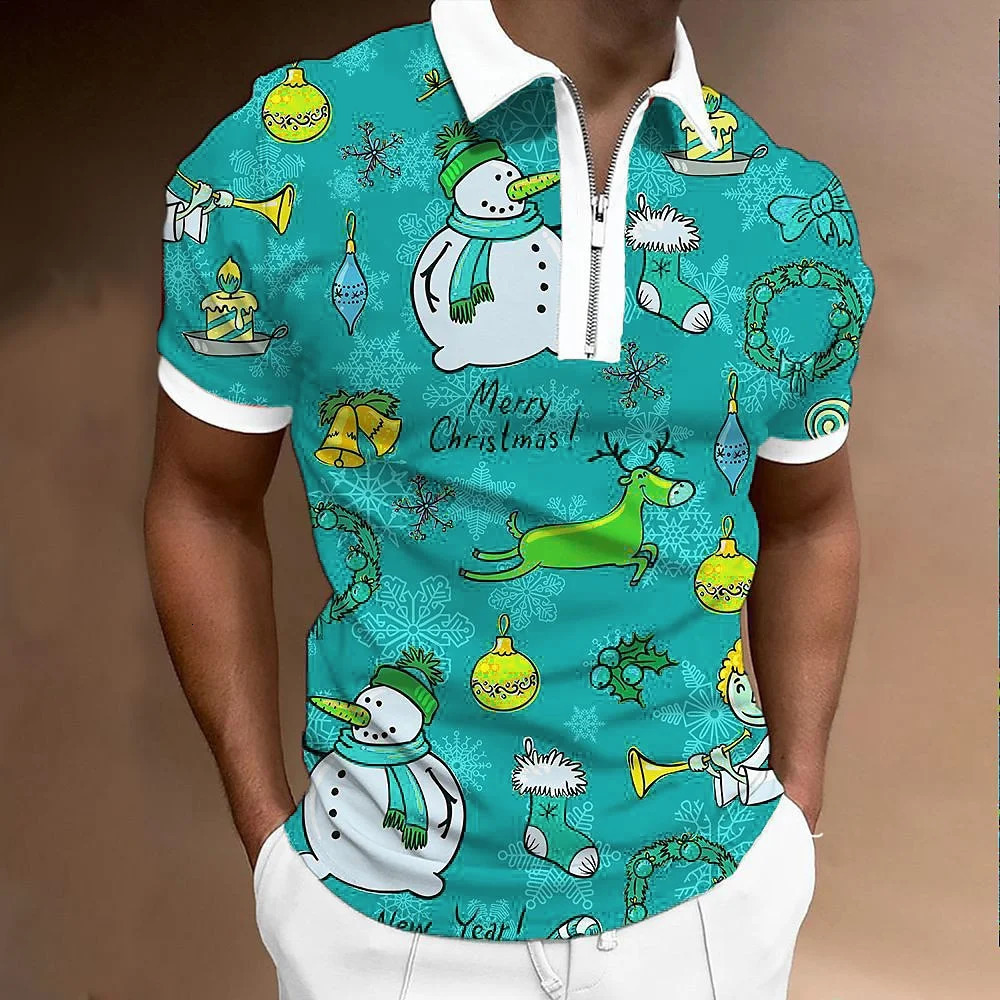 Zip up Christmas Mens Polo Shirts Big Size Male Autumn Pullover Man Zipper Short Sleeve Shirts High Quality in Sweatshirt 241126