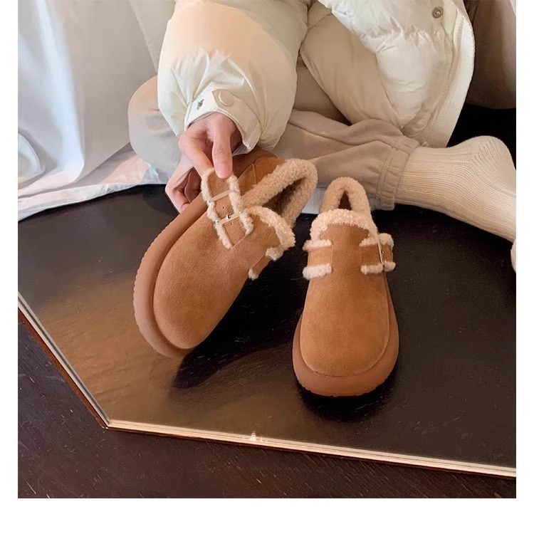 white woman snow fur designer metal chains lambwool moccasins flats platform cotton shoes for women plush loafers