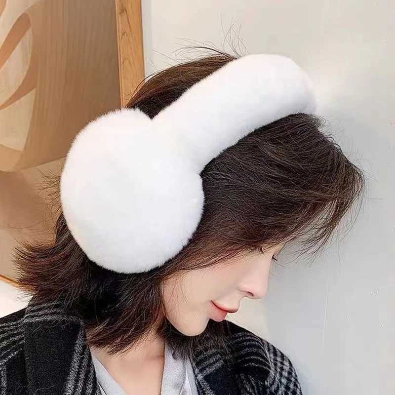 Female fur earmuffs winter earmuffs soft and warm cables genuine Rex rabbit earmuffs for cold weather W241126