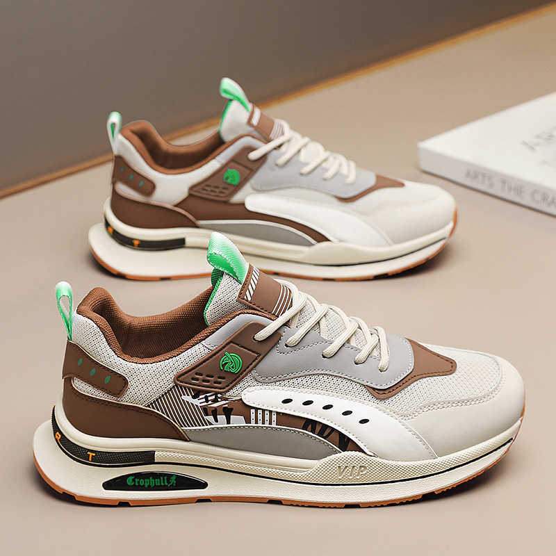High Quality Spring mens shoes with leather splicing mesh breathable running and trendy shoes comfortable mesh lining low cut Forrest Gump shoes T2411