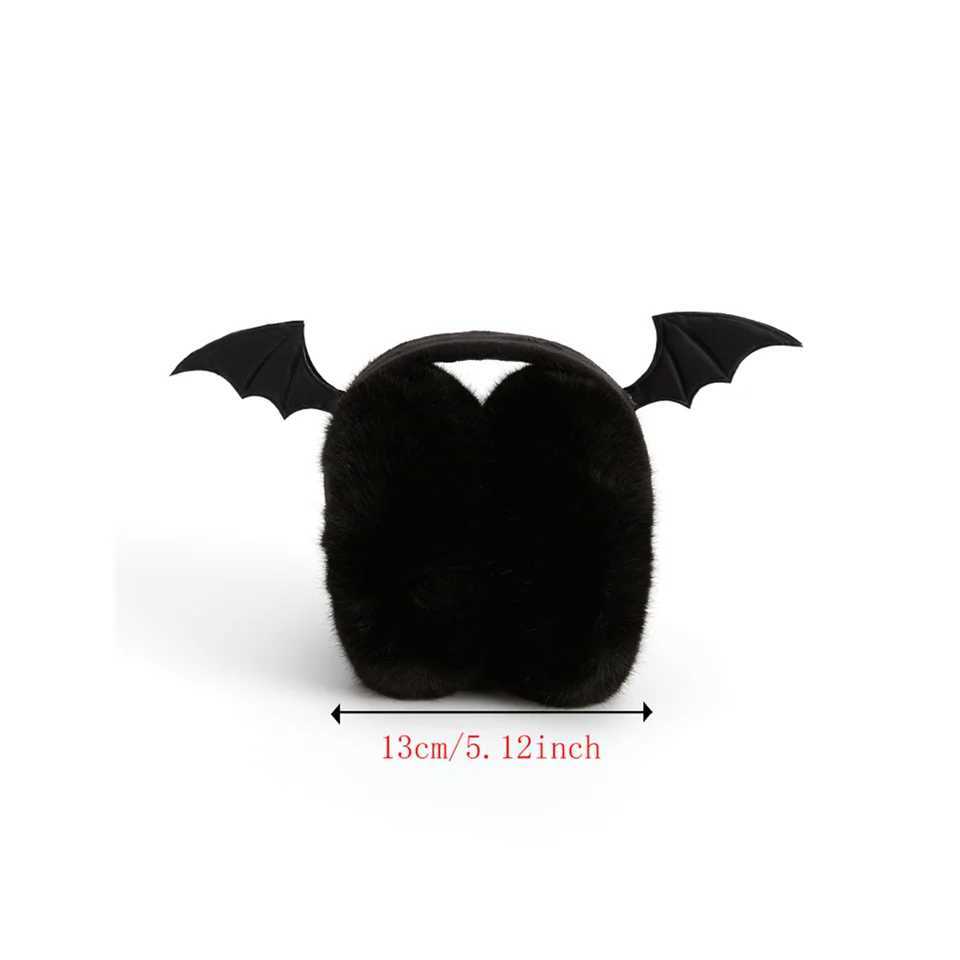 Cute Plush Black Bat Wing Warm Earmuffs Gothic Womens Lolita Dark Girl Warmer Muff Fold Ear Cover ly Halloween AccoriesXJ241126