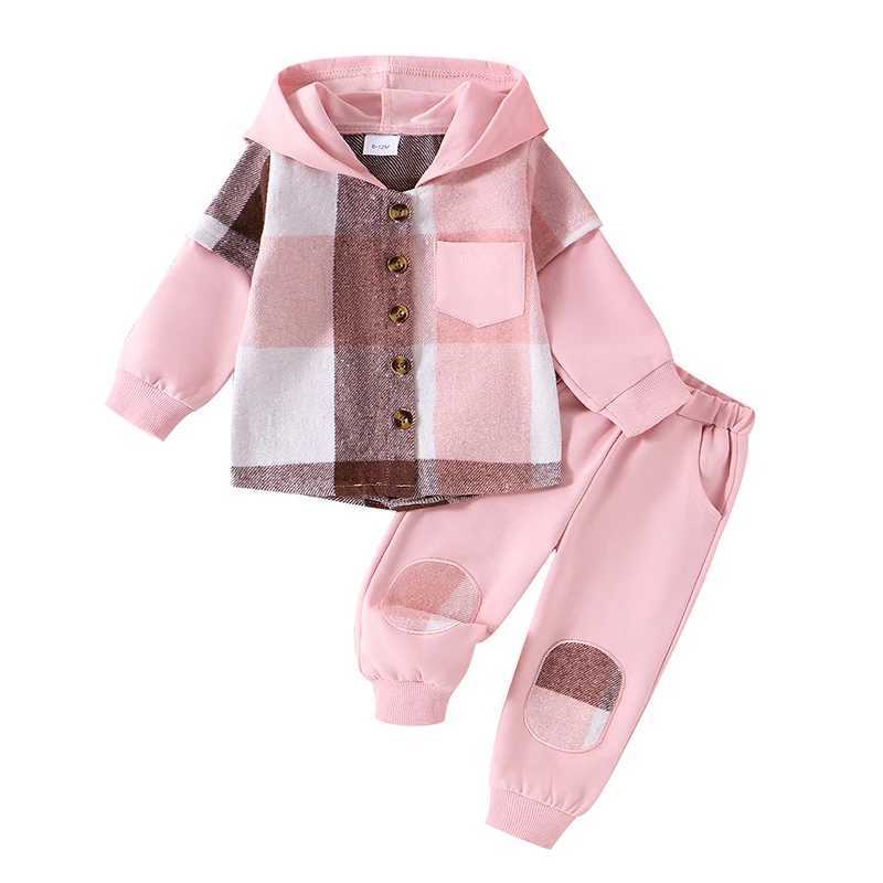 Clothing Sets Toddler Boy Girl Outfit Set Plaid Hoodie with Matching Trousers Long Sleeve Button-up Top Kids Clothing Set for Fall Winter H241126