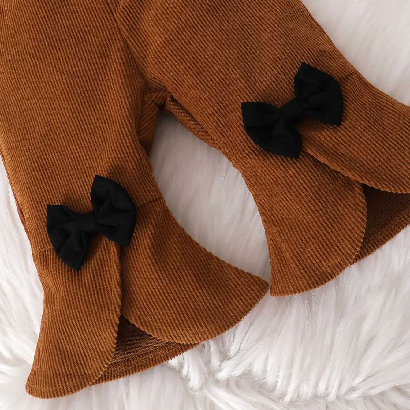 Clothing Sets 0-2-year-old newborn baby girls autumn and winter brown long-sleeved cardigan lapel jacket bow pants fashion suit H241126