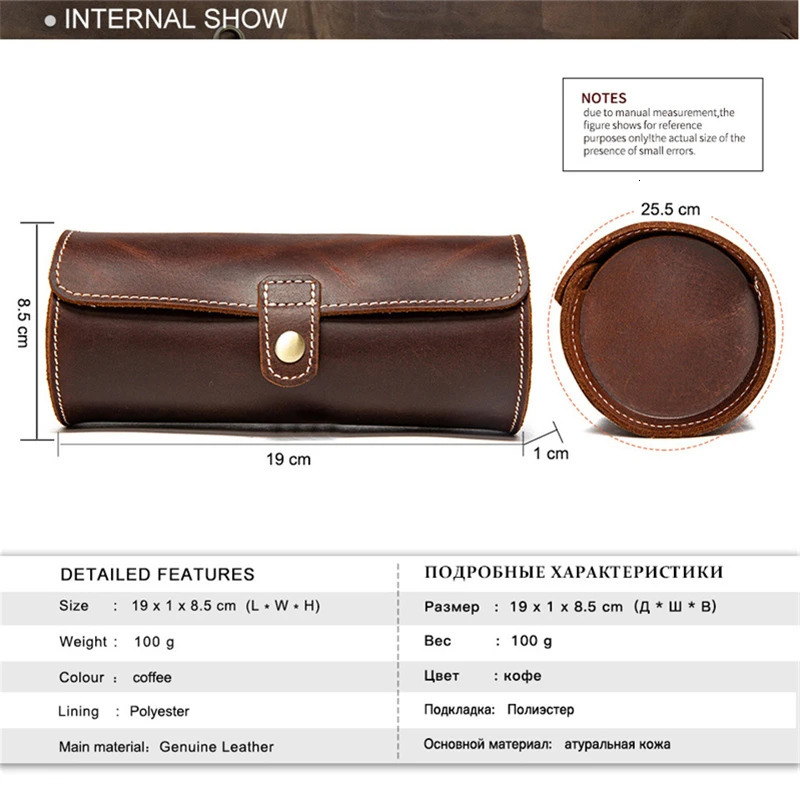 Crazy Horse Leather Watch Roll Case Portable Vintage Holder Travel Wrist Jewelry Storage Pouch Organizer 240415