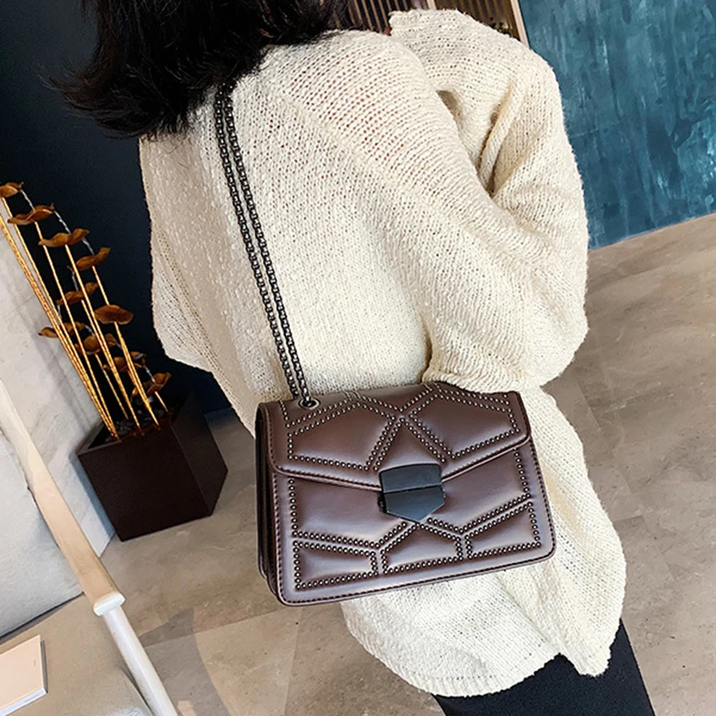 Yogodlns Vintage Rivet Chain Small Shoulder Bags For Women Flap Messenger Bag Fashion Small Square Bag Designer Handbag Bolsa