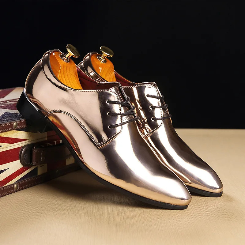 Mens Fashion Party Shoes British Pointed-toe Shiny Leather Mens Lace-Up Dress Business Office Shoes Men Wedding Oxfords Flats 241126