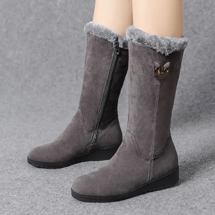 Warm Chelsea High Fur Boots Women Winter Shoes for Women Chunky Mid-calf Plush Snow Flat Boots ZIP Fashion Botas De Mujer 241114