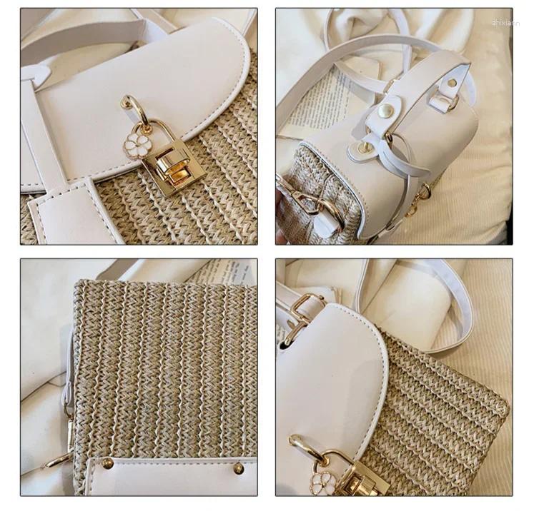 Totes Fashion Lock Straw Woven Bag Casual Handheld Small Square Women's zhanyishengli