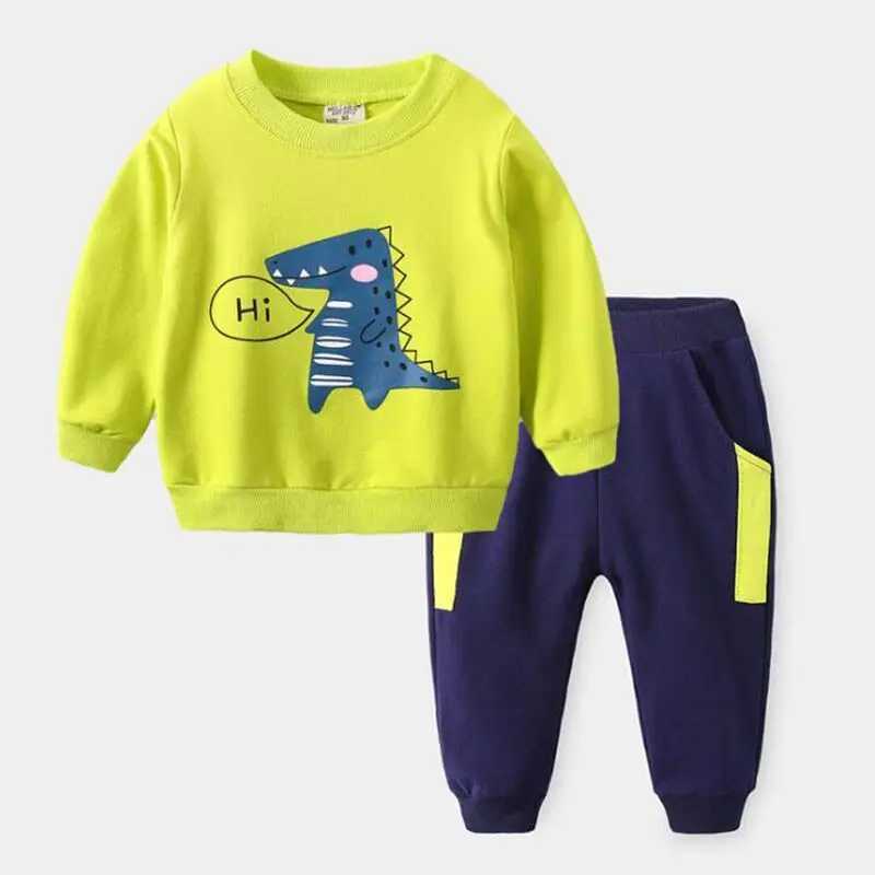 Clothing Sets Spring Boys Clothes Sets Kids Sport Suit Children Clothing Dinosaur Pullover Sweater + Pants 2Pcs Kids Sportswear Clothes Suit H241126