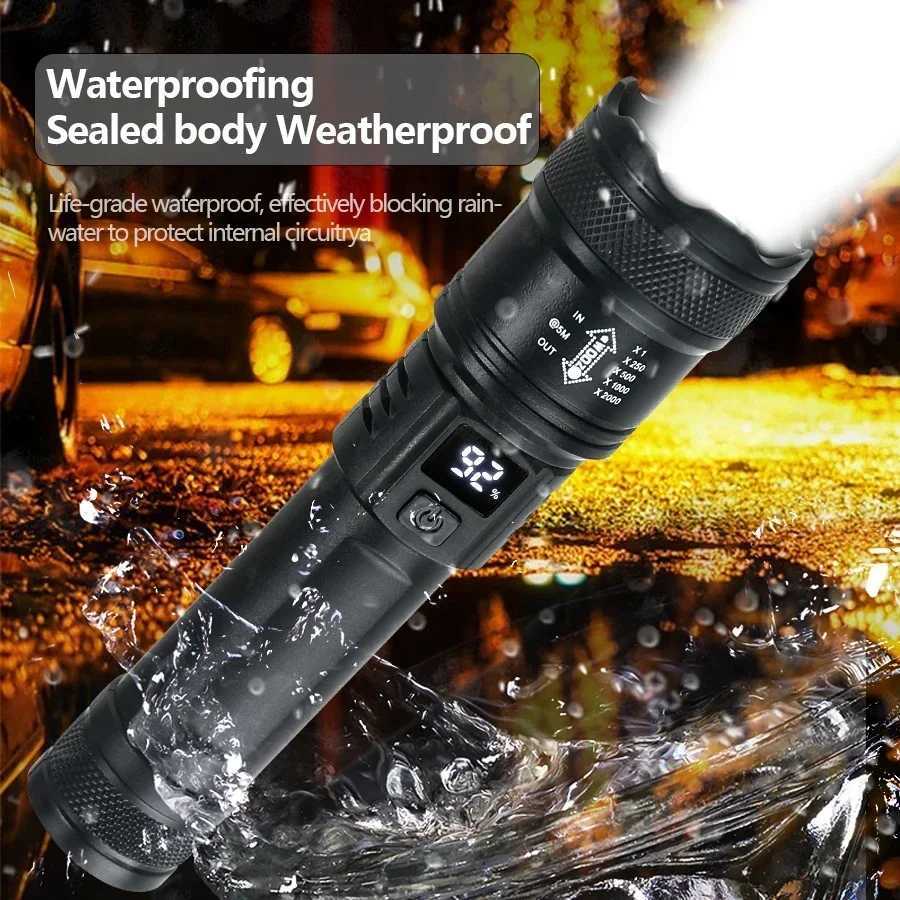 9900LM Powerful LED Flashlight Battery Display USB Rechargeable Light Telescopic Zoom Torch Lamp Outdoor Camping Fishing Lantern Z250211