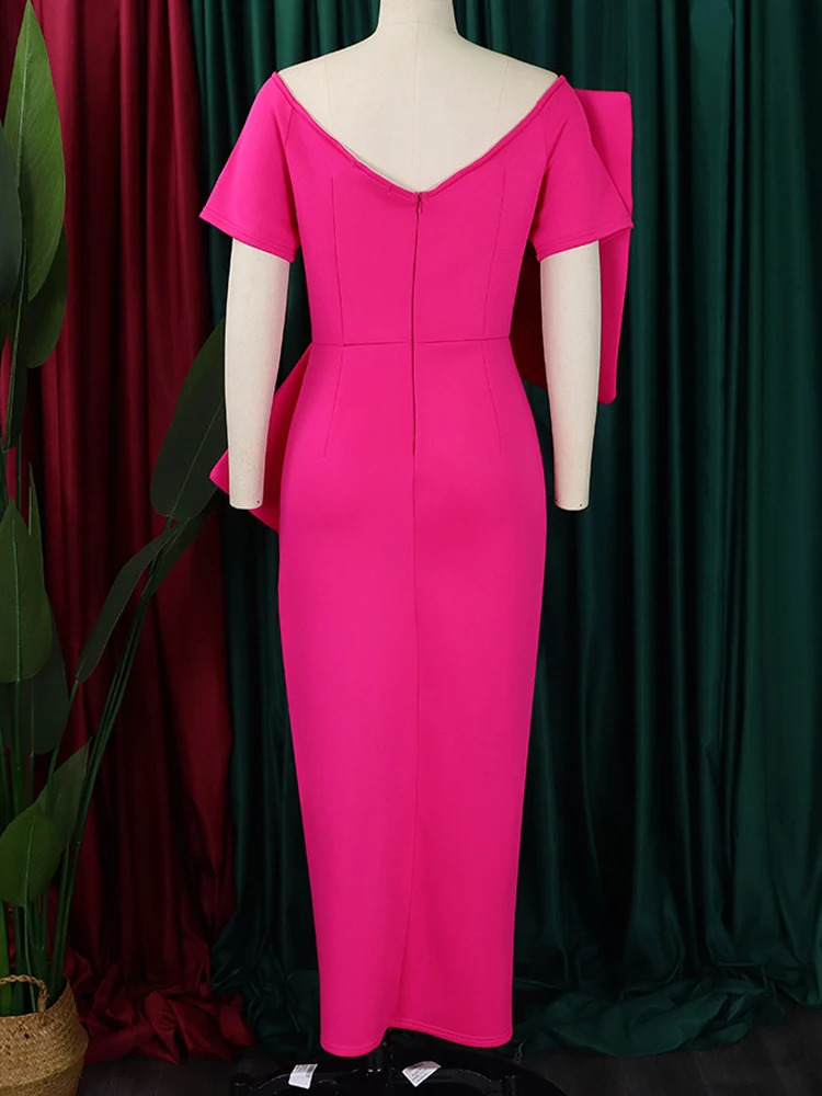 FairyShely Summer Bow Short Sleeve Plus Size Club Dress Womens Solid Large Dress Womens Ultra Thin Party Tight Curve Dress 241125