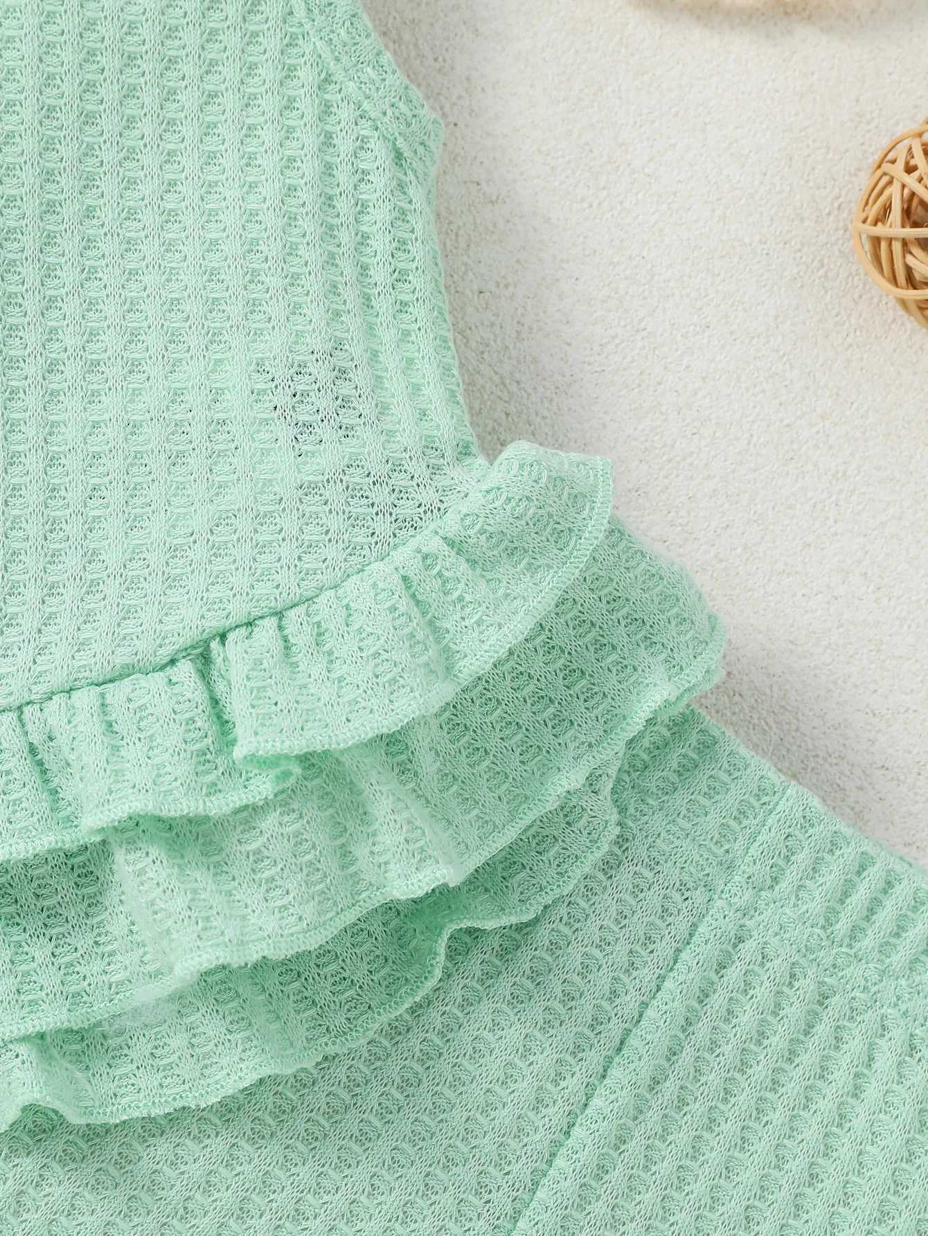 Clothing Sets Baby Girls Summer Green Sleeveless Top+Trousers With Ruffled Fashion Vacation Set Clothing H241126