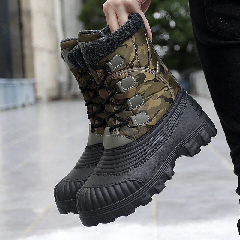 Winter snow boots for men mid calf duck boots warm outdoor waterproof hunting work boots for men camouflage outdoor shoes for men 241126