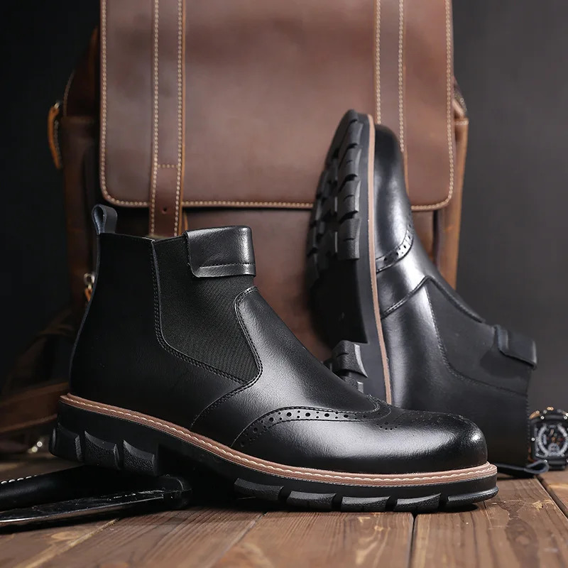 Chelsea Boots for Men er Ankle Boots Classic Genuine Leather Mens Winter Boot Fashion Casual Warm Plush Ankle Botas 241114