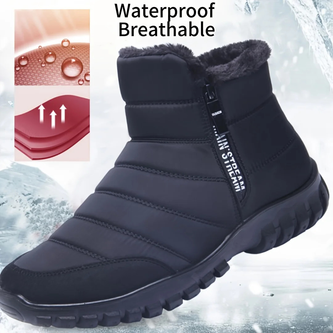 Mens waterproof warm cotton zipper snow collar boots winter warm and smooth thick plush boots waterproof snow boots 241126