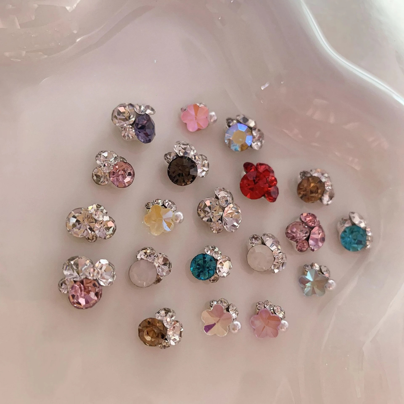 1 set of nail art 3D metal charm crystal star nail rhinestone square gemstone flower pearl decoration shiny nail accessories 241126