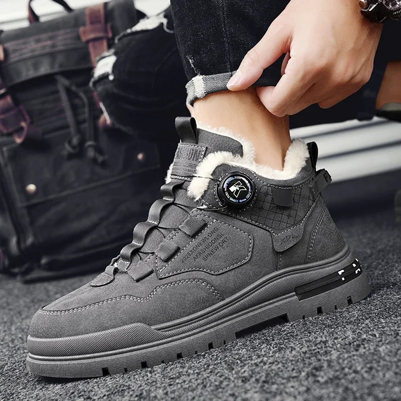 Winter Men Boots With fur Comfortable Work Shoes Mens Warm Leather Boots Handmade Waterproof Ankle Boots No-slip High Top Shoes 241114