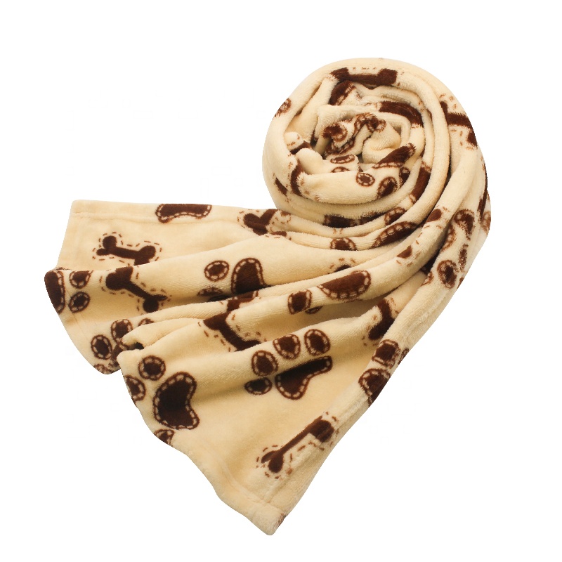 Wholesale warm soft luxury fleece polyester custom paw print puppy dog pet blanket
