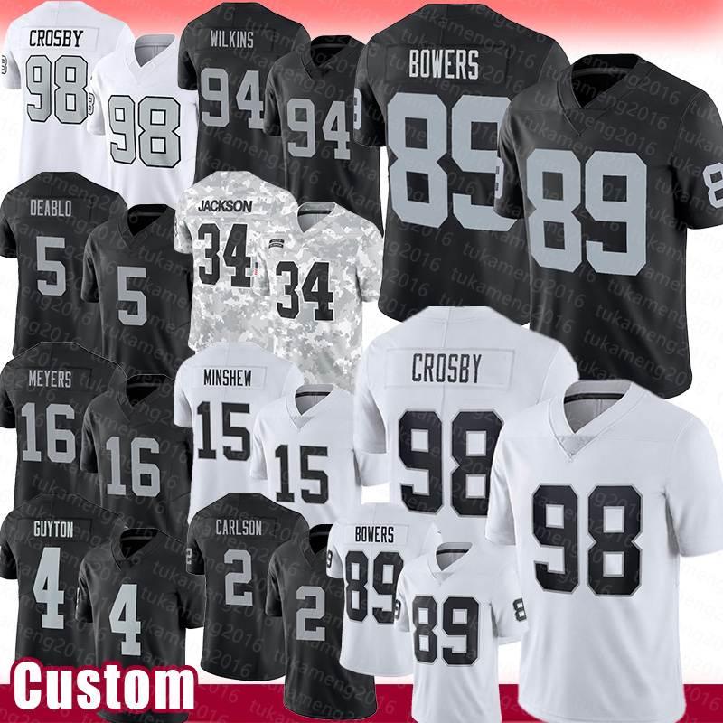 Brock Bowers Maxx Crosby Football Jerseys Christian Divine Deablo Bo Jackson O'Connell Jakobi Meyers Minshew Daniel Carlson Jalen Guyton Tre Tucker Nate Hobbs