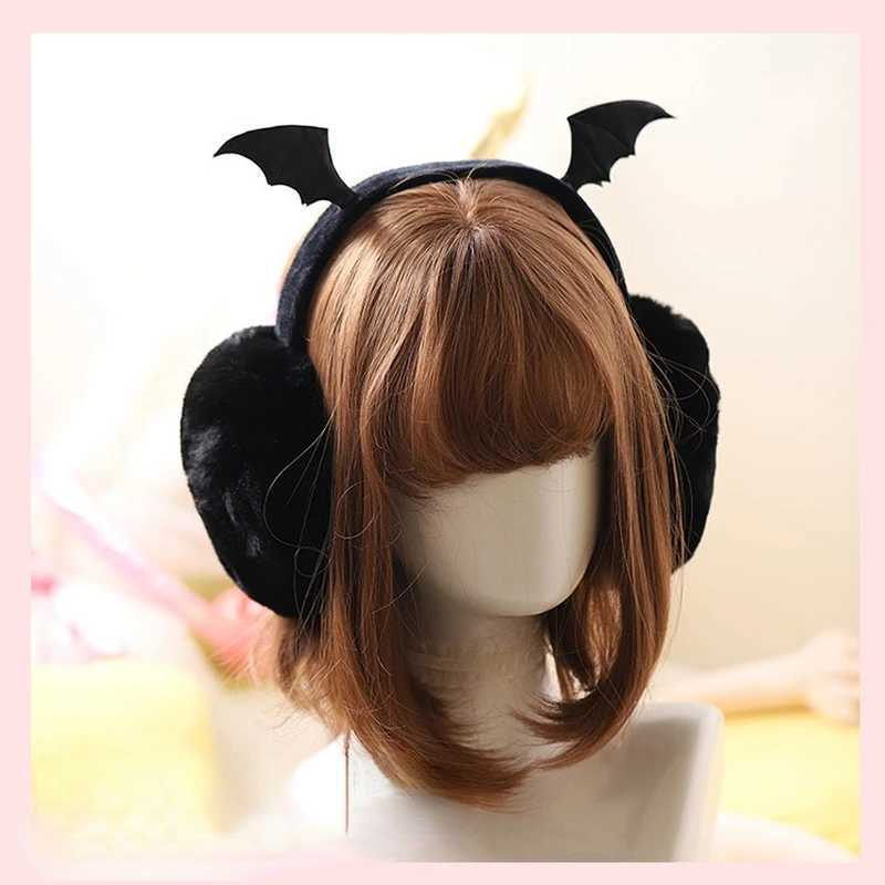 Cute Plush Black Bat Wing Warm Earmuffs Gothic Womens Lolita Dark Girl Warmer Muff Ear Cover ly Fold Accories HeadbandXJ241126