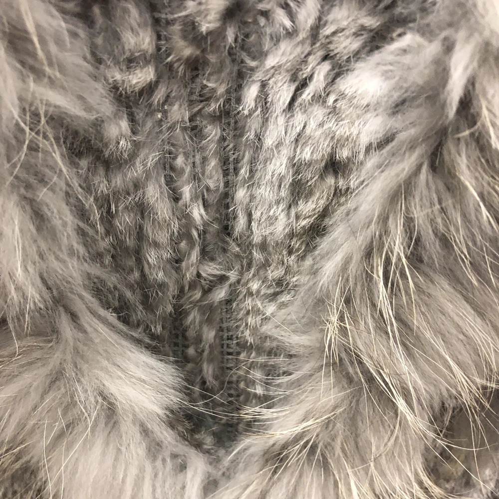 Wholesale womens genuine knitted rabbit fur tassel raccoon fur decorative vest gray chest circumference 100cm V-neck street vest 241126