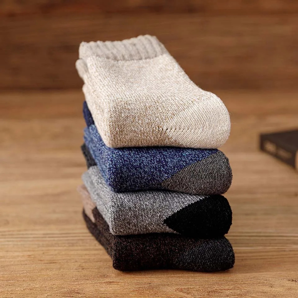 Winter thick mens wool socks casual warm Harajuku retro plus size long cashmere socks 5 pairs 241126