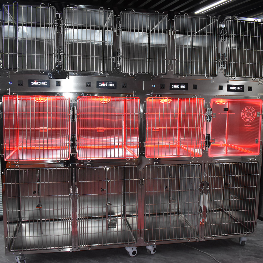 Pet hospital clinic stainless steel big 13 cages with infrared pet cages houses