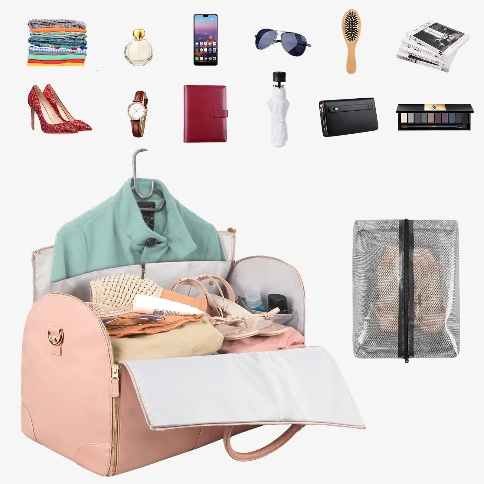 Womens Large PU Folding Suit Storage Bag Large Capacity Hand Luggage Bag Travel Bag Multi Function 241114