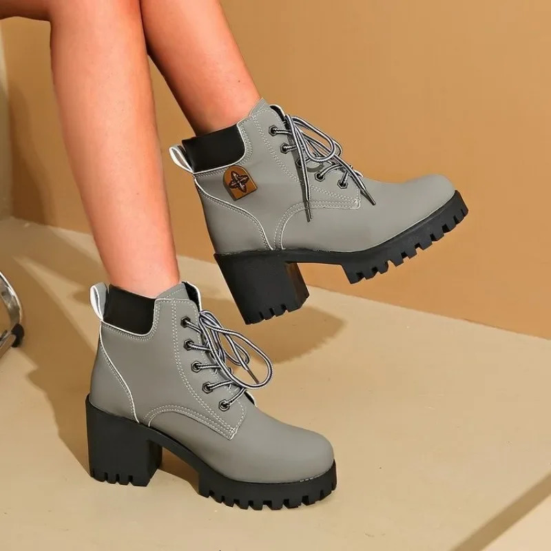 Autumn Winter Ankle Boots Womens Knit Elastic Socks Round Toe Chunky Heel Botas Fashion Chelsea Footwear Woman Shoes 42 Size 241126