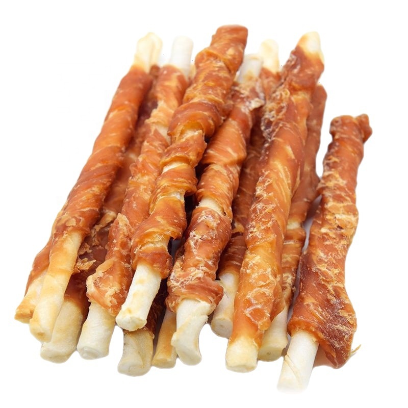 Wholesale dried dog treats Chicken wrapped in Cow skin roll Natural Pet Food Pet treats Dog snacks