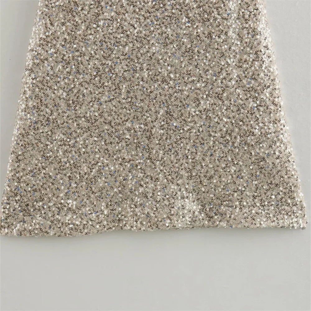 Zach Ailsa Summer Product Womens Slim Fit Elegance Sleeveless Shoulder Padding Sequins Display Dress 241112