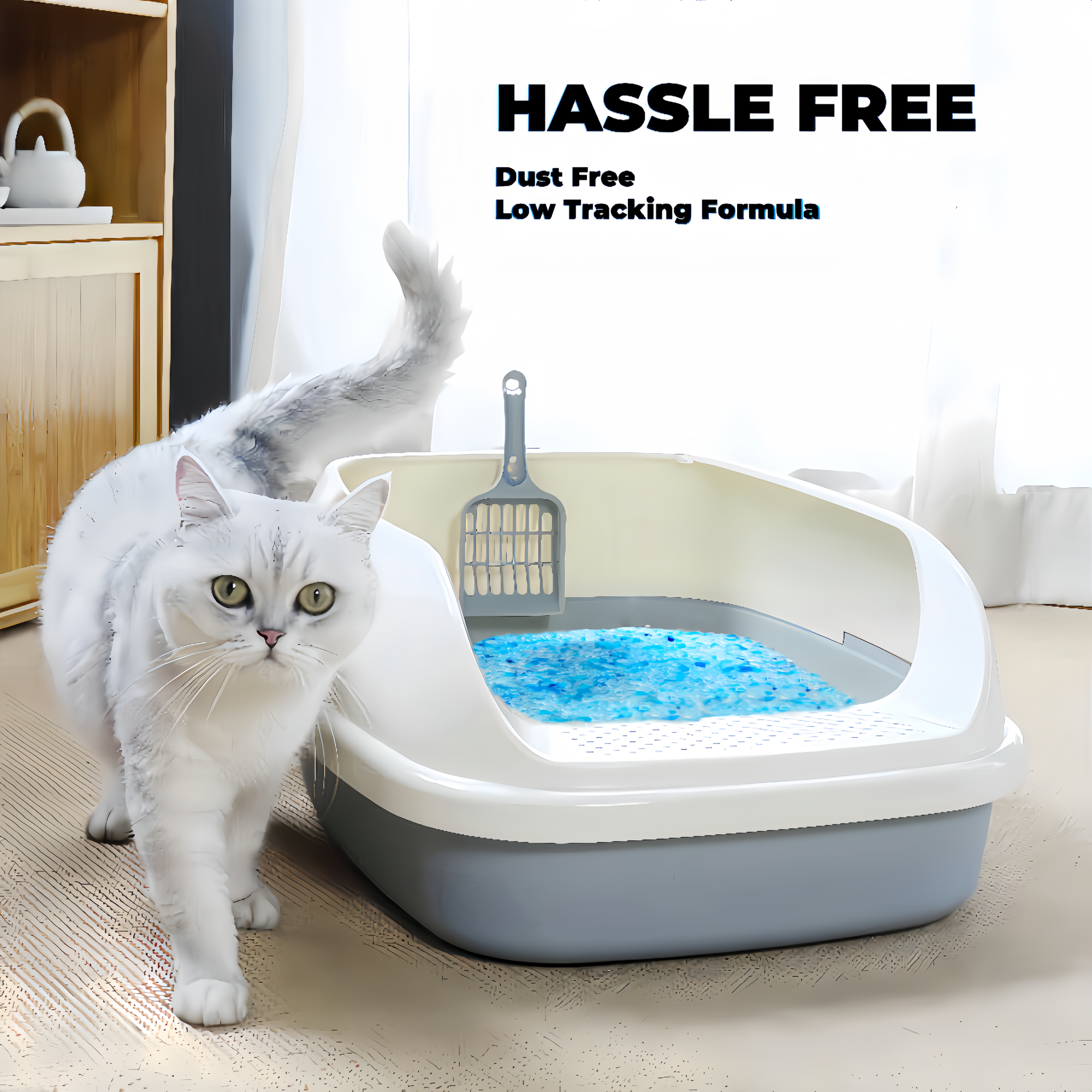 Premium Blue Clear Odourless Crystal Cat Litter Ultra Absorbent, No Clumping, Dust Free Formula, Long Lasting Odour Protection