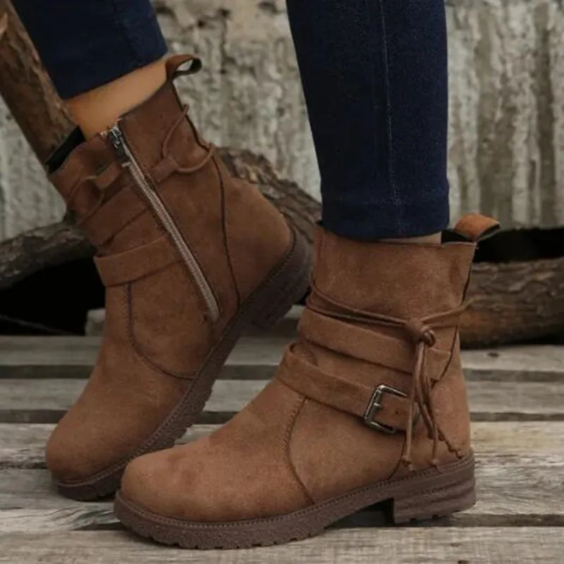 2025 Women Chelsea Boots Ankle Retro Shoes Suede Autumn Winter Goth Casual Motorcycle Boots Gladiator Walking Zapatos Mujer 241126