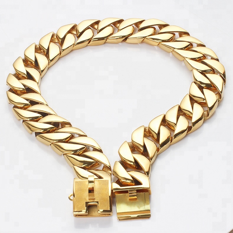 Custom Luxury Durable Gold Plating Stainless Steel Pet Dog Collar