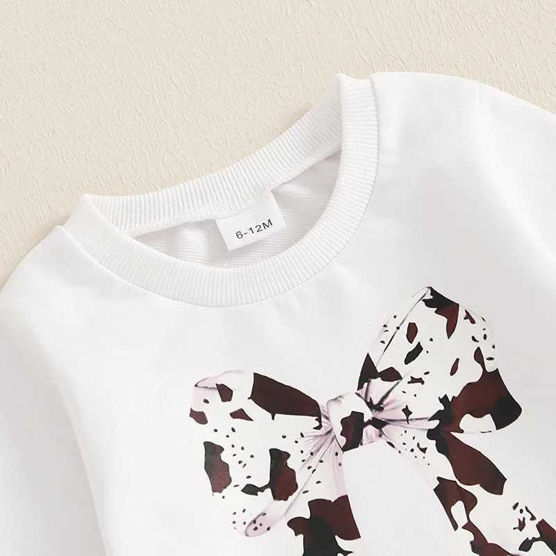 Clothing Sets Baby Girl 2Pcs Western Outfits Long Sleeve Bow Print Sweatshirt Tops Flare Pants Set Childrens Clothing Set 0-4Y H241126