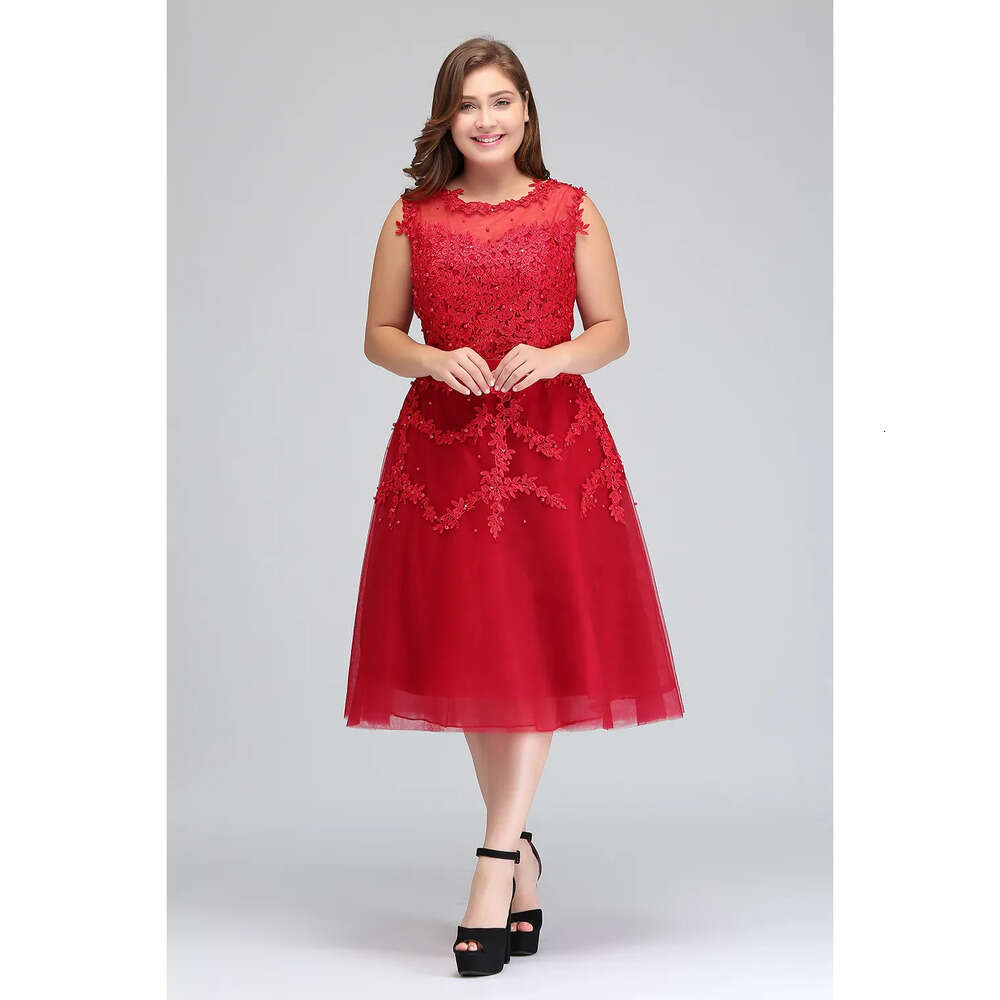 Size Real Image Red Plus Short Tail Tulle Lace Beaded Knee Length A Line Formal Party Evening Dresses Cps