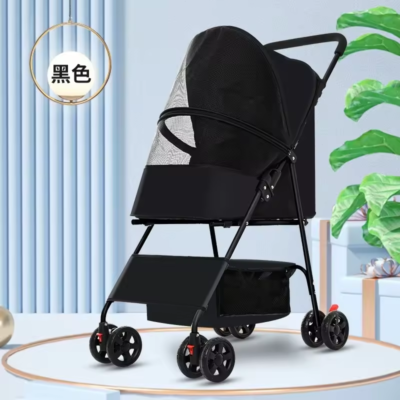 Lightweight Foldable 4-Wheel Zipperless with shock absorption Pet Stroller Trolley for Travel Shopping Walking