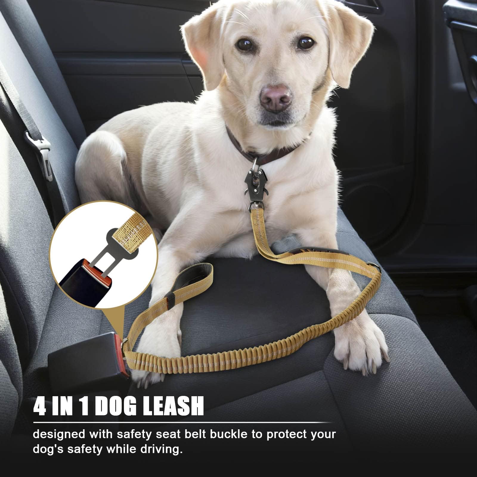 Raipult Heavy Duty Tactical Bungee Leash, 4-6FT No Pull Dog Leash Quick Release Carabiner, Reflective Shock Absorbing Leashes with Car Seatbelt for Me