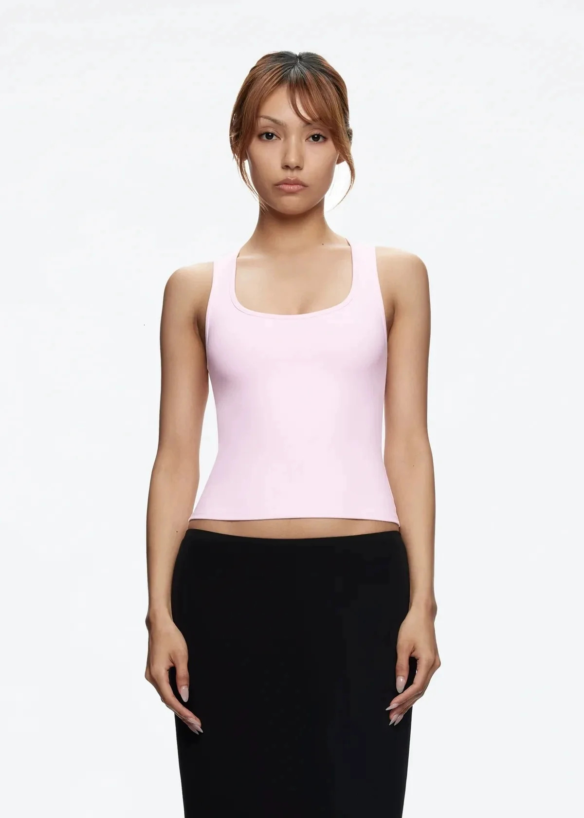 Tank Air Vest Halter Solid Color Black and White Powder Wide Shoulder I-shaped Tank Top Sports Day Wear 241126