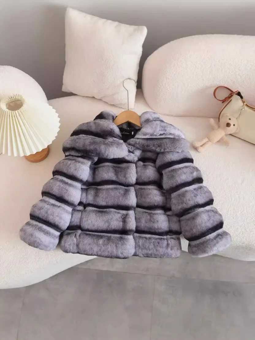 Tench coats Fashion Girls Faux Mink Fur Jacket Casual Outerwear Autumn Winter Children Grey Coat Girls Lapel Kids Wool Jacket TR298 H241127