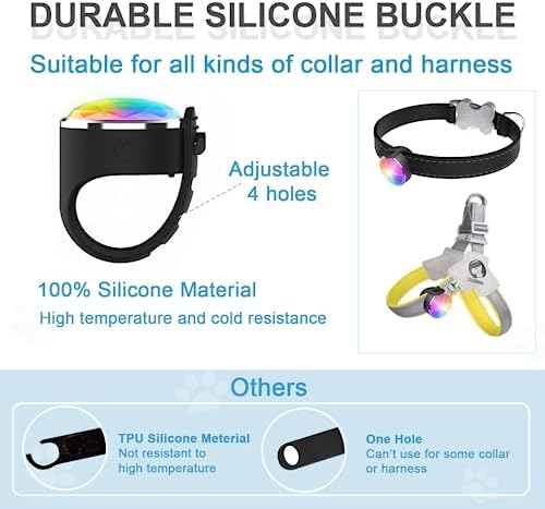 Tubasion Rechargeable Light, 2024 Best 7 Color Changing Light Collar with 100% Waterproof and Durable Silicone Band. Dog Lights for Night Walking, Cam