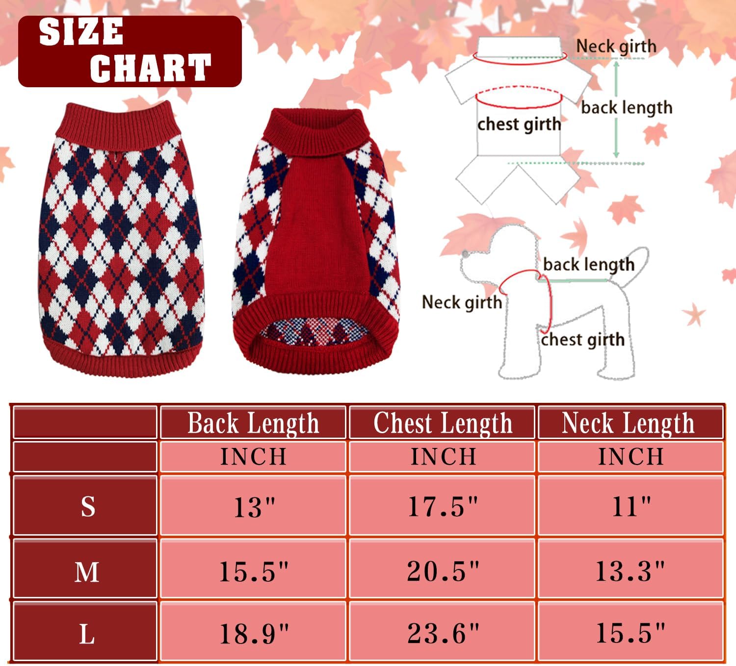 Dog Sweaters Small Dogs,Christmas Argyle Xmas Clothes, Pet Shirts for Kitten Puppy,Red Boys Girls Winter Knitwear Warm Clothes