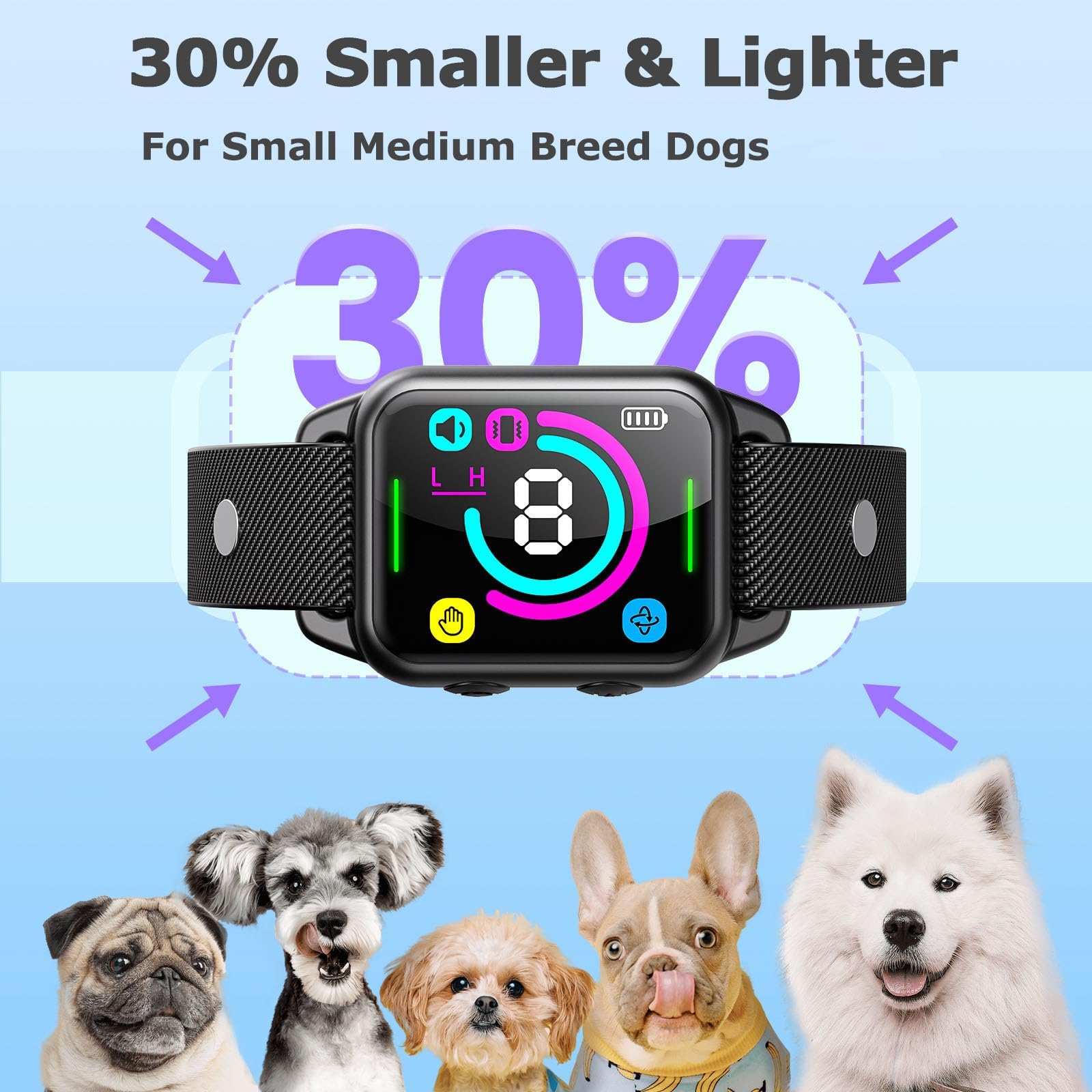 SLAYKAM Small Medium Dogs, Humane No Shock Dog 2 Vibrations Beep, Rechargeable Anti Barking Collar with 8 Adjustable Sensitivity, Smart Bark Collars f