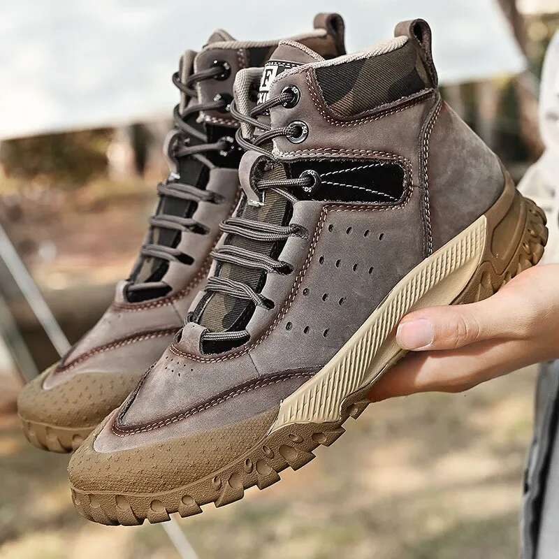 Men New Genuine High Tops Casual Sport Hiking Shoes Outdoor Sneakers Hot Skidproof Cow Leather Climbing Boots