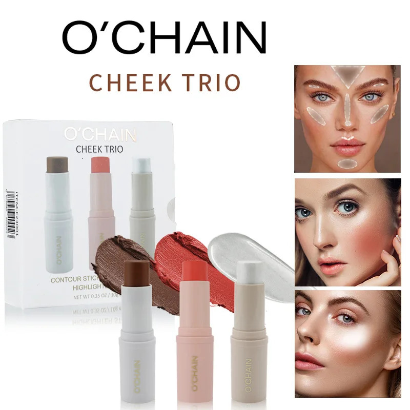3Pcs Highligter Blush Contour Makeup Stick Face Brown Bronzer Contour Stick Face Foundation Makeup Pen Lasting Smooth Contour 240412