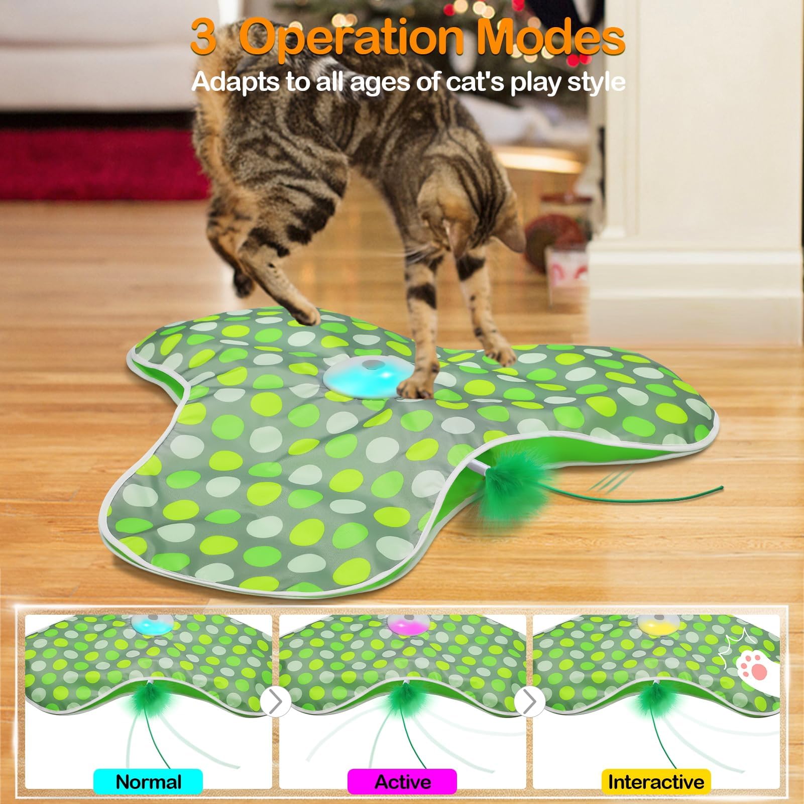 umosis Interactive Cat Toys Rechargeable,Moving Concealed Feathers,Real Mouse Squeaky,Touch Activated Cat Kitten Toy Cat Exercise Toys for Indoor Bore